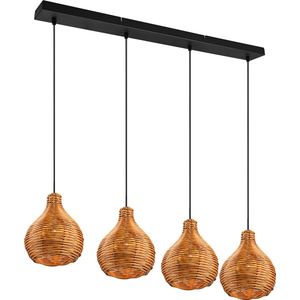 LED Hanglamp - Hangverlichting - Trion Sparko - E14 Fitting - 4-lichts - Rechthoek - Bruin - Hout