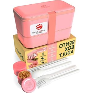 1500ml All in One Bento Lunch Box - Nestable Containers for Adults Meal Prep - Coral Pink