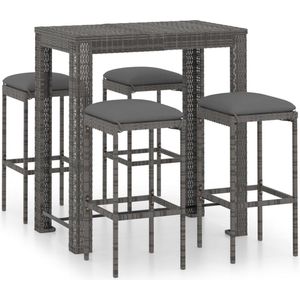 vidaXL 5-delige Tuinbarset met kussens - Grijs Tuinbarset - Barset - Buitentijd - Lounge Set - Tuinset