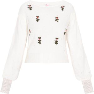 myMo - Comfy - Trui - Met Lange Mouwen - Normale Pasvorm - Bloemenborduursel
