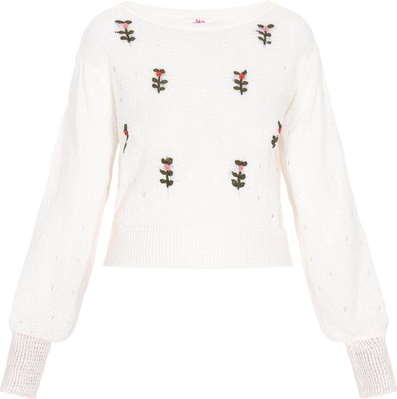 myMo - Comfy - Trui - Met Lange Mouwen - Normale Pasvorm - Bloemenborduursel