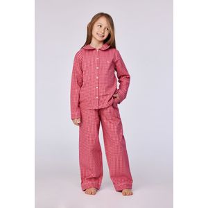 Woody pyjama meisjes/dames doorknoop - roze geruit - 252-10-WPN-W/954 - maat 116