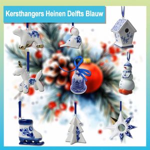 Set van 9 kersthangers Heinen Delfts Blauw