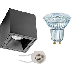 OSRAM - Opbouwspot Set - Parathom PAR16 930 36D - Proma Cliron Pro - GU10 Fitting - Dimbaar - Opbouw Vierkant - Mat Zwart - 3.7W - Warm Wit 3000K - Verdiept - 90mm