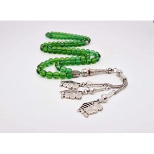 Handgemaakte tesbih natuursteen ""Groene kwartz"" 99 kralen met metaal tassel ""Hanzala"" - Een mooi cadeau-idee