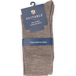 Suitable Merino Sokken Taupe 2-Pack - Dames en Heren - Maat 39-42 - Set van 2 Paar - Temperatuur regulerend - Thermosokken met badstof voetbed - Halfhoge sokken