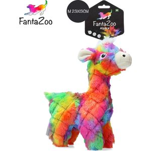 FantaZoo Alpaca kleurrijke en gerecyclede honden knuffel – zeer stevig en zacht – maat M 23x13cm - geschikt voor medium hond