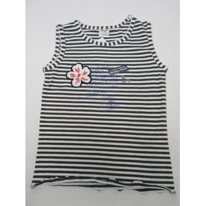 dirkje , meisje, t-shirt zondermouw , streep grijst/wit , paradise blauw , 5 jaar 110