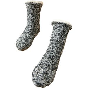 Men's Slipper Socks, Winter Fluffy Cozy Warm Thick Fleece Lining Thermal Socks with Non-Slip Grips, heather black