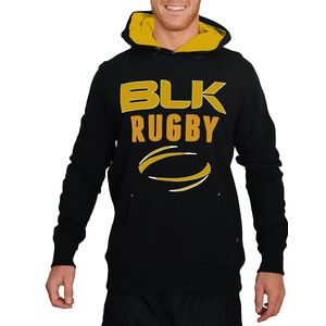 BLK Rugby hoodie maat 140, zwart, geel.