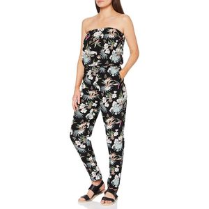 Dames Jumpsuit met Viscose en Bandeau - Zwart Tropisch