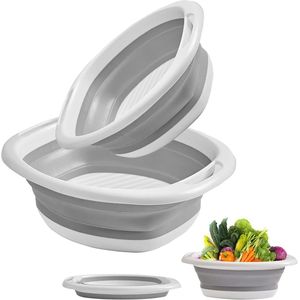 SNQ 2 stuks opvouwbare ronde spoelbakken, draagbaar, vaatwasbak, opvouwbaar, wastafel, multifunctionele opvouwbare wastafel, ruimtebesparende wasbak voor reizen, camping en thuis, keuken (grijs, 6 L+ 4L)