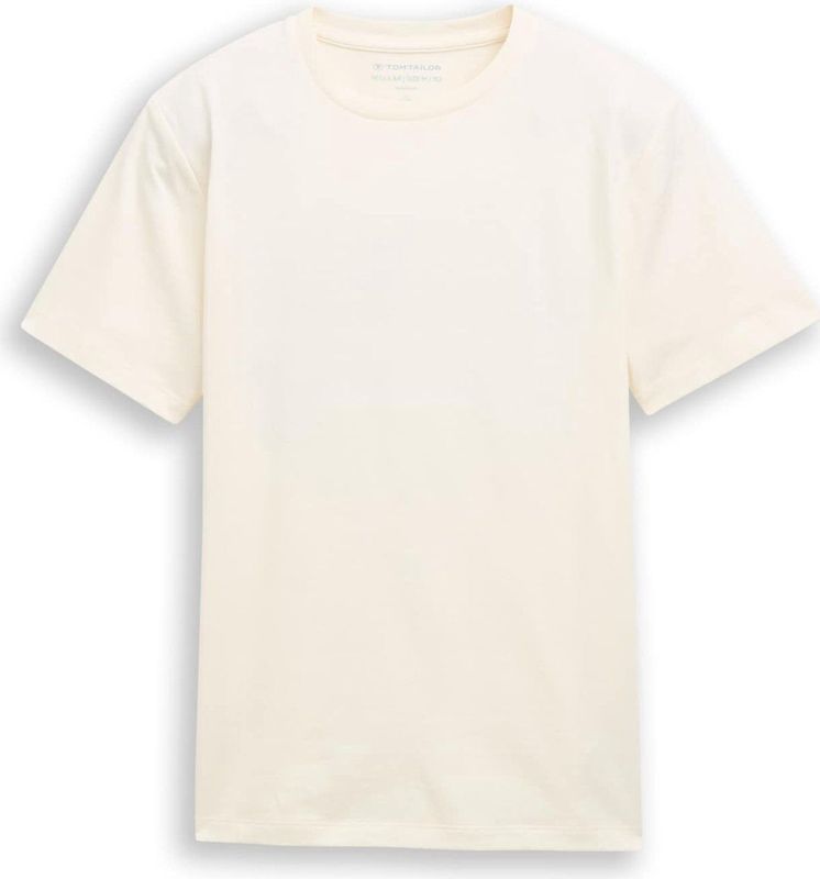 TOM TAILOR - Shirt - Crème - Katoen - Ronde Hals - Kwartmouw