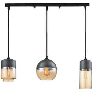 Meeuse-Led - Hanglamp - Set - 3 stuks - Hanglampen Eetkamer - Hanglamp Woonkamer - Hanglamp Zwart - Hanglamp Glas - Hanglamp Modern - Draadlampen - E27 - Cilinder - Bol- Plafondbalk 80cm