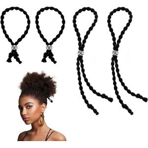 JGS Premium - 4 stuks verstelbare haarelastiekjes voor dik haar - zijdezachte haarelastiekjes - puff cuff haarelastiek - natuurlijk haar - dreadlock haarbanden - antislip design