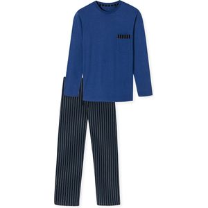 SCHIESSER Comfort Nightwear pyjamaset - heren pyjama lang biologisch katoen gestreept marineblauw - Maat: 6XL