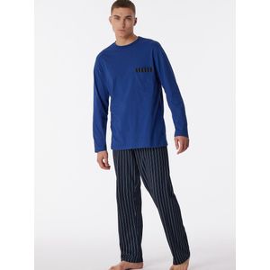 SCHIESSER Comfort Nightwear pyjamaset - heren pyjama lang biologisch katoen gestreept marineblauw - Maat: 4XL
