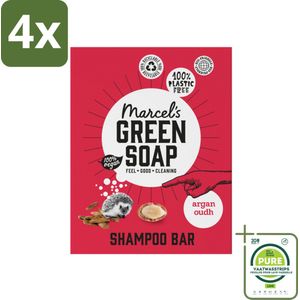 Marcel's Green Soap - Shampoobar - Argan & Oudh - Versterkt & verzorgt - 90 gr - Voordeelverpakking - 4 stuks - Shampoobar - Argan