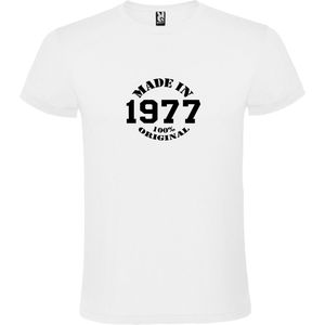 Wit T-Shirt met “Made in 1977 / 100% Original “ Afbeelding Zwart Size XS