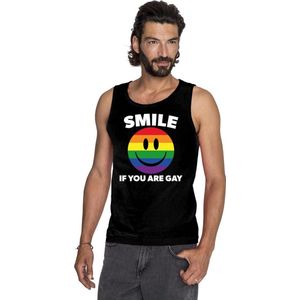 Smile if you are gay emoticon tanktop/ singlet shirt zwart heren - LGBT/ Gay pride shirts XXL