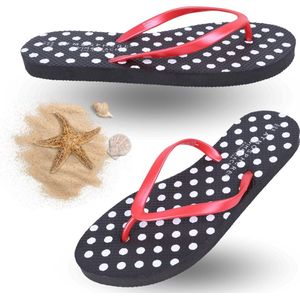 Zwarte teenslippers met stippen
