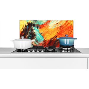Spatscherm keuken 60x30 cm - Kookplaat achterwand Schilderij - Abstract - Olieverf - Muurbeschermer - Spatwand fornuis - Hoogwaardig aluminium