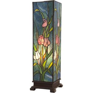 Tiffany Tafellamp 17x17x58 cm Groen Roze Glas Vierkant Tulpen Tiffany Bureaulamp Tiffany Lampen Glas in Lood