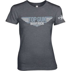 Top Gun Maverick Distressed Logo Girly Tee Damen T-Shirt Dark-Heather-S