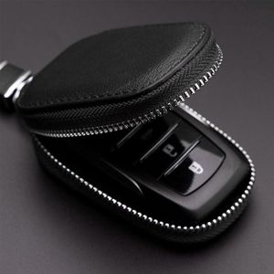 Echt leren autosleuteletui - sleutelsignaalbescherming - universele bescherming - metalen ritssluiting - karabijnhaak - zwart .