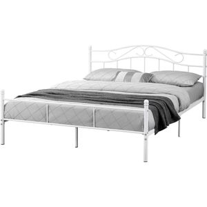 In And OutdoorMatch Metalen Bed Madeline - Twijfelaar - incl. Bedbodem - 140x200 - Wit - Modern design
