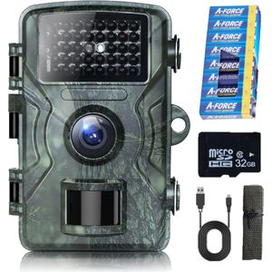 Wildcamera met nachtzicht - Voor Buiten - Incl.32GB SD - 8 Batterijen