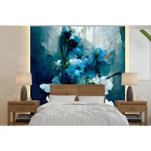 Bloemen - Boeket - Verf - Blauw - Behangpapier