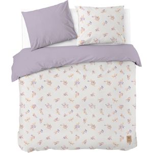 Dindi Home Dekbedovertrek Flower Escape - 240x220 - 100% katoen - Off White / Lila