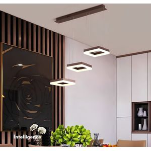 Chandelix - Moderne Hanglamp - Luminosé Square - Coffee - 3 Vierkanten ringen - Met afstandsbediening en app - Industrieel, Eetkamer, Slaapkamer, Woonkamer - Vierkanten LED