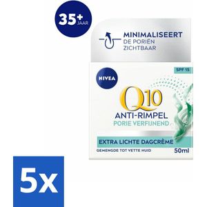 NIVEA - Q10 POWER Dagcrème - Anti-Rimpel Gezichtscrème - Poriën Verfijnend - Voor gemengde tot vette huid - SPF 15 - 50 ml - Bulkverpakking - 5 stuks