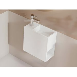 Shower & Design Witte hangende wastafel van solid surface met nis - Kraan links - 40 cm - PUMORI L 40 cm x H 40 cm x D 20 cm