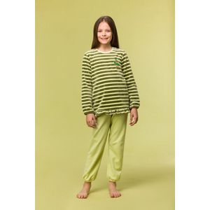 Woody pyjama meisjes/dames velours - groen gestreept - eend - 242-10-PDL-V/930 - maat 164