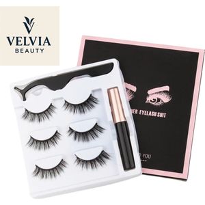 Velvia Beauty - Magnetische Wimpers Set – 3 Paar – Inclusief Magnetische Eyeliner & Applicator – Herbruikbaar – Waterproof – Natuurlijk Volume – Zwart