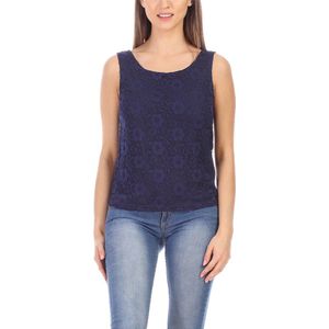 Bellivalini Dameshemd – Mouwloos – Elegant – Ronde - Hals met kant – Donkerblauw – M - BLV-BLV50-264-BL