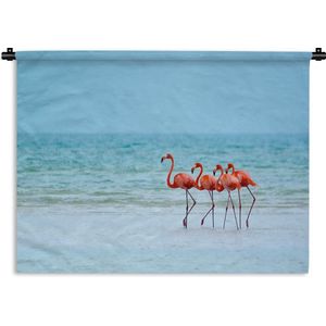 Wandkleed Flamingo  - Flamingo's aan de kust van Mexico Wandkleed katoen 90x67 cm - Wandtapijt met foto