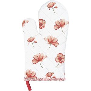 Clayre & Eef Ovenwant 16x30 cm Wit Rood Katoen Klaproos Ovenhandschoen