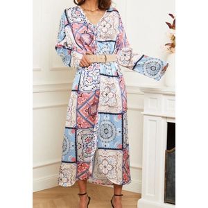 Lange jurk met split | roze blauw | one size