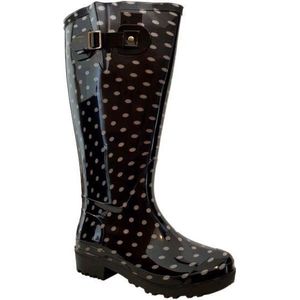 Regenlaars Wide Wellies Zwart Wit Polka Dots Kuitmaat XXL-Schoenmaat 39