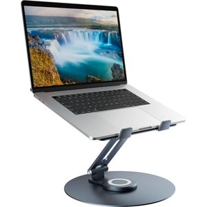 Laptopstandaard met 360° draaibare ronde voet, in hoogte verstelbare ergonomische laptopstandaard, geventileerde computerstandaard, opvouwbare stabiele laptophouder van aluminium voor bureau