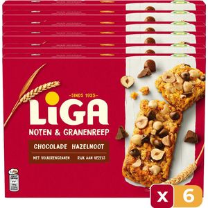 LIGA Bar Chocolade & Hazelnoot - 160 Gram - 6 stuks - Chocolade - Reep - Snack - Tussendoor - Voordeelverpakking