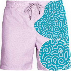 SEA'SONS - Zwembroek Heren - Kleurveranderend - Doodle - Blauw-Roze - Maat S (SEASONS - Kleur veranderend)