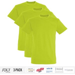 3 Pack Sol's Jongens/Meisjes T-Shirt 100% biologisch katoen Ronde hals Appel Groen Maat 96/104 (3/4 Jaar)