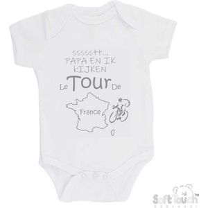 100% katoenen Romper ""ssssstt... Papa en ik kijken Le Tour De France"" Wielrennen Papa Vaderdag Katoen Wit/grijs Maat 56/62