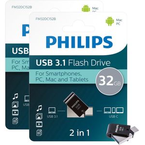 Philips FM32DC152B USB stick - 32GB - 2-in-1 - USB 3.1 - USB C - 2-Pack