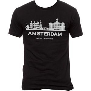 T-shirt Amsterdam skyline zwart wit - maat XL